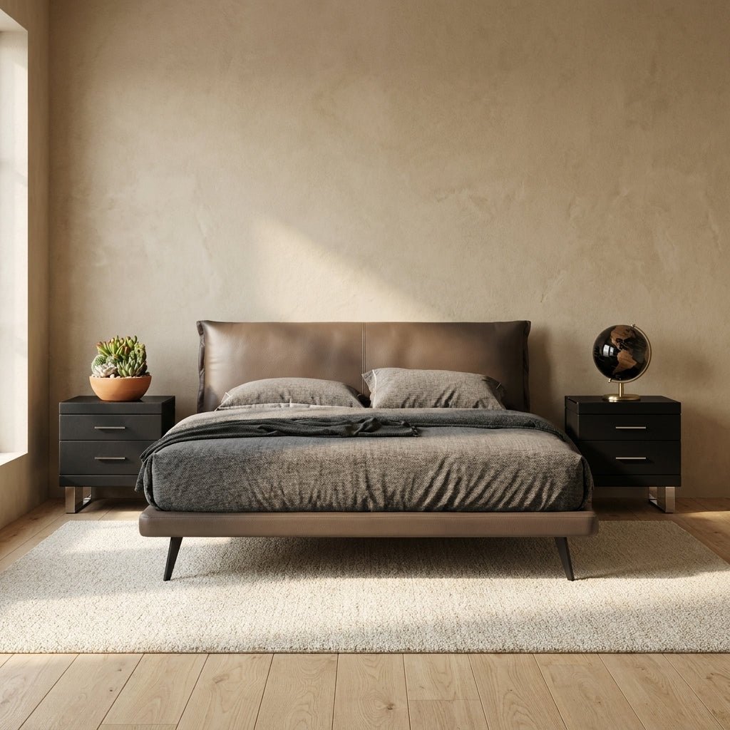 Aries Minimalist Brown Leather Bed - Altera