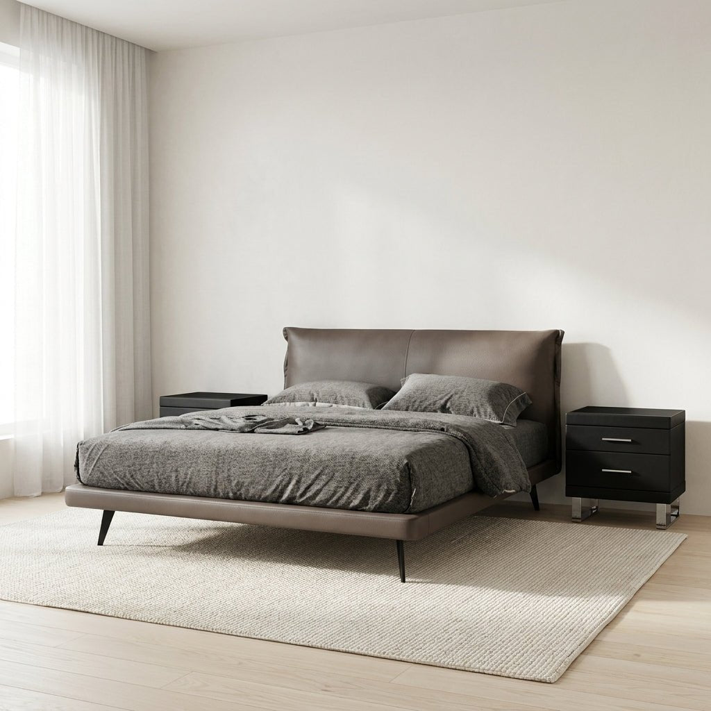 Aries Minimalist Brown Leather Bed - Altera