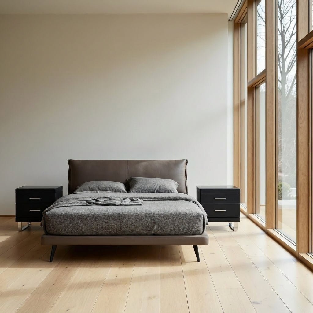 Aries Minimalist Brown Leather Bed - Altera