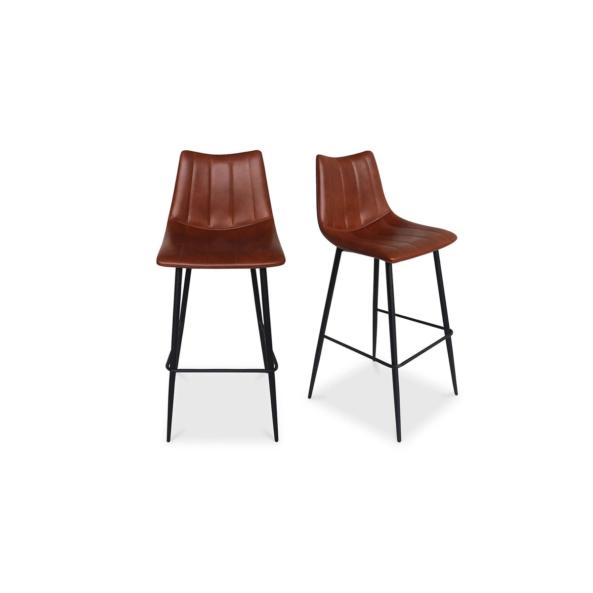 Arlo Bar Stool in cognac leather, a pair, offered with the Thame Bar Table