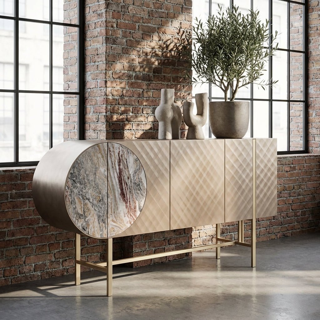 Art Deco Metallic Sideboard with Stainless Steel Base - Altera