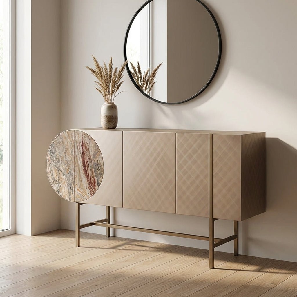 Art Deco Metallic Sideboard with Stainless Steel Base - Altera