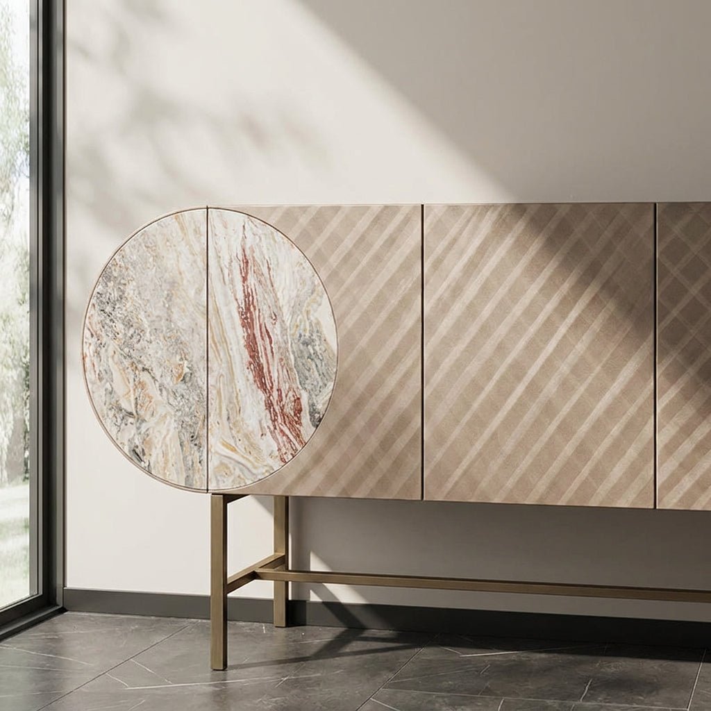 Art Deco Metallic Sideboard with Stainless Steel Base - Altera