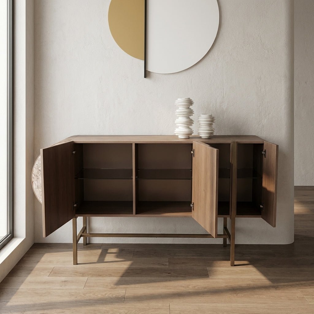 Art Deco Metallic Sideboard with Stainless Steel Base - Altera