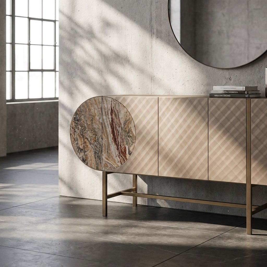 Art Deco Metallic Sideboard with Stainless Steel Base - Altera