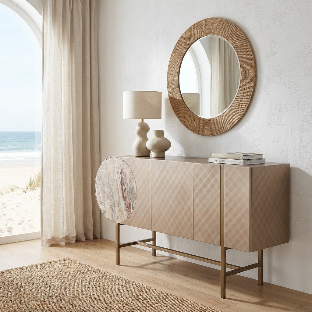 Art Deco Metallic Sideboard with Stainless Steel Base - Altera