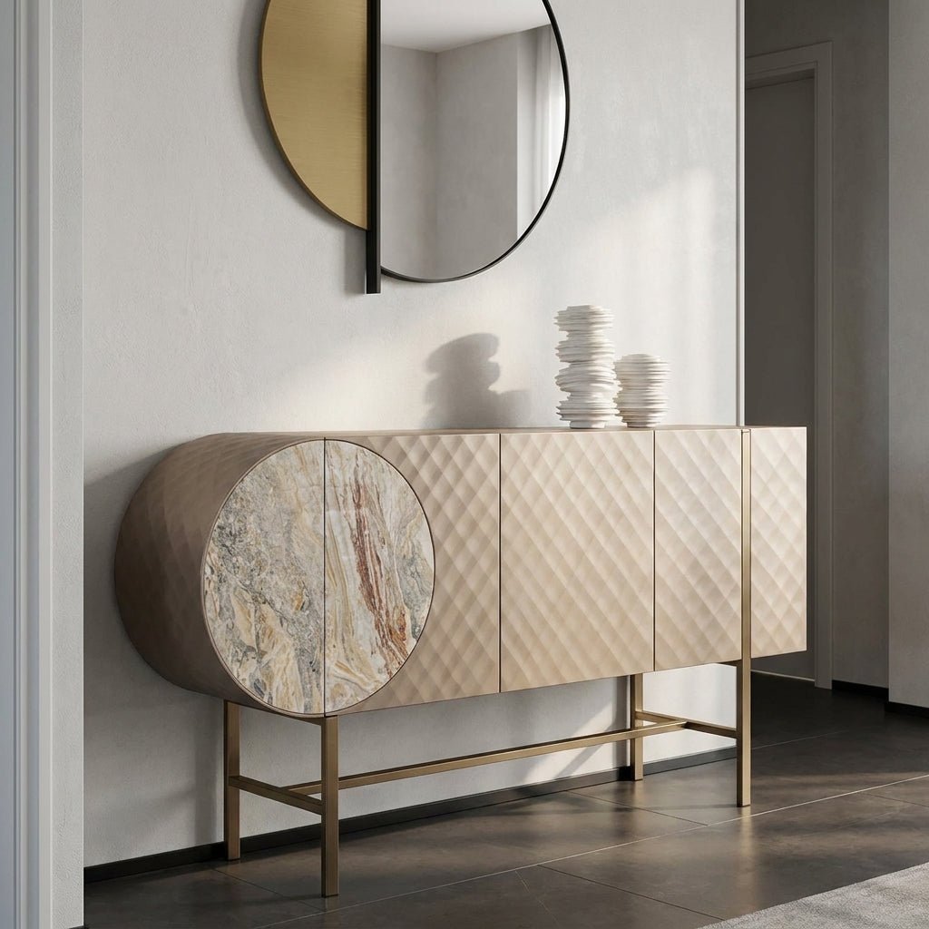 Art Deco Metallic Sideboard with Stainless Steel Base - Altera