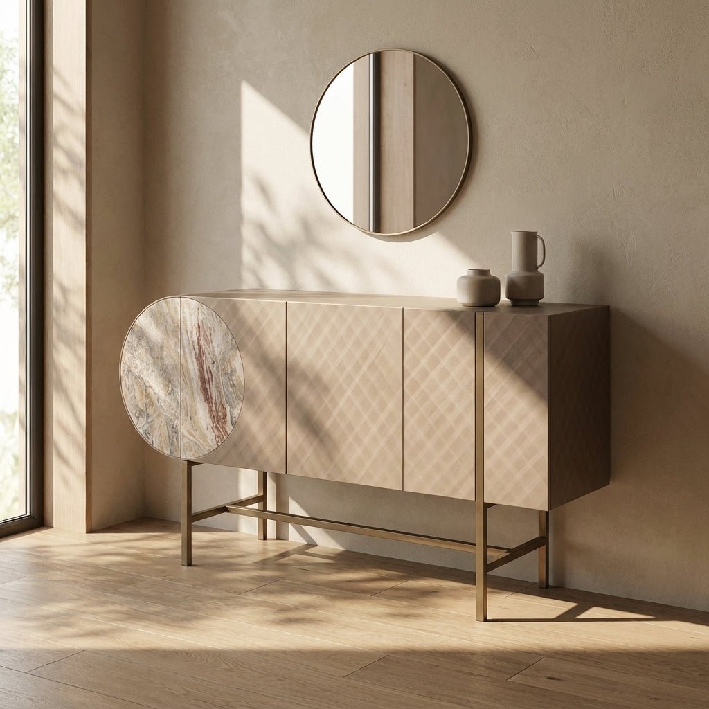 Art Deco Metallic Sideboard with Stainless Steel Base - Altera