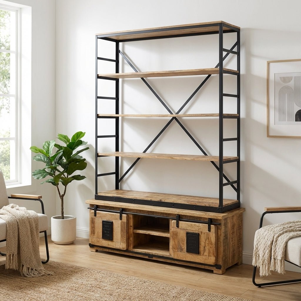 Bago Farmhouse Bookcase in Raw Mango Wood - Altera