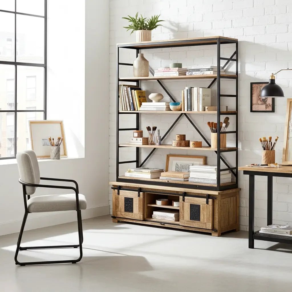 Bago Farmhouse Bookcase in Raw Mango Wood - Altera