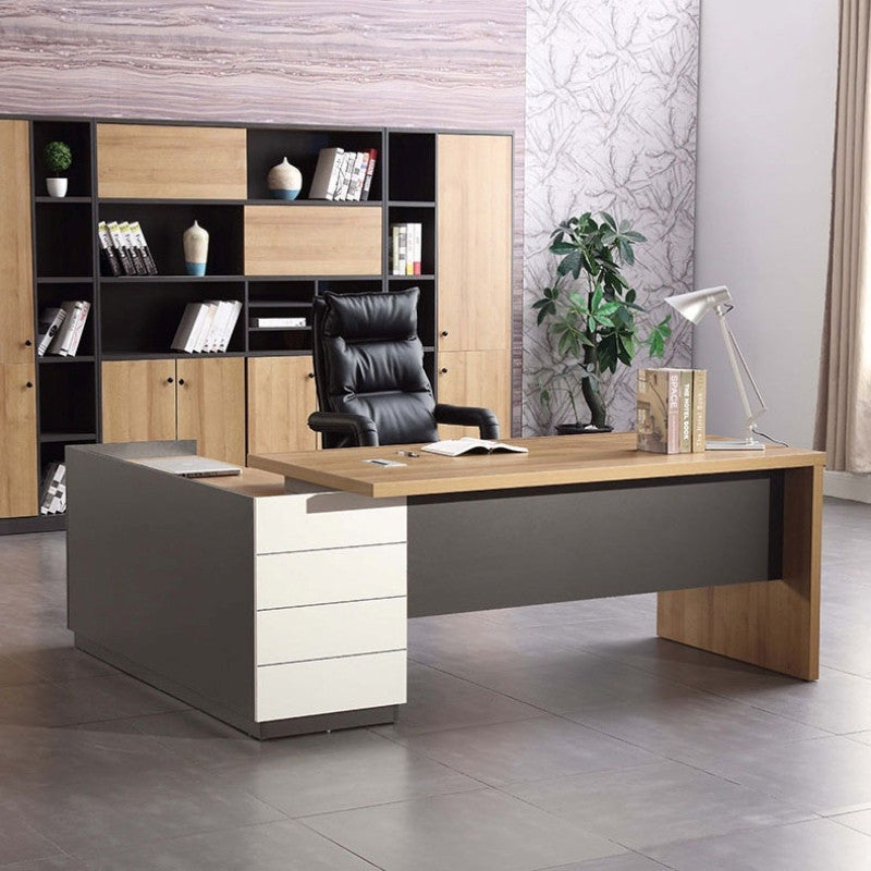 Modern Executive Desk with Integrated Side Cabinet, E1 MFC Wood, BLV07