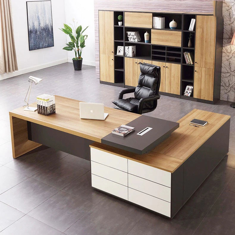 Modern Executive Desk with Integrated Side Cabinet, E1 MFC Wood, BLV07