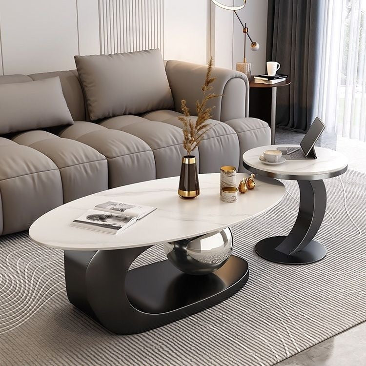 Pula BT31 Modern Oval Marble Coffee Table with Stainless Steel Base