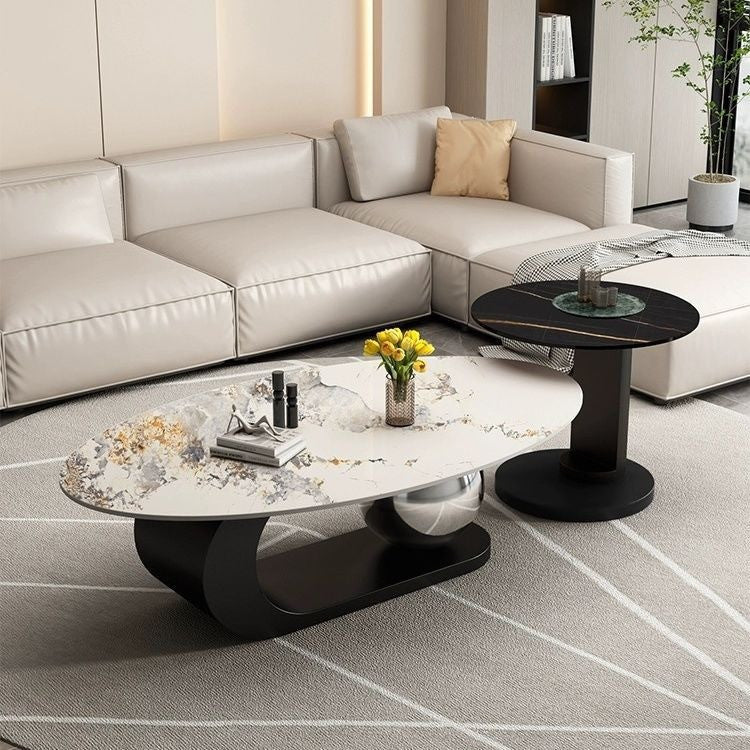 Pula BT31 Modern Oval Marble Coffee Table with Stainless Steel Base