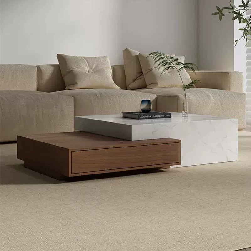 Modern Imported Coffee Table with Stone Veneer & Wood Drawers, Pula BT66