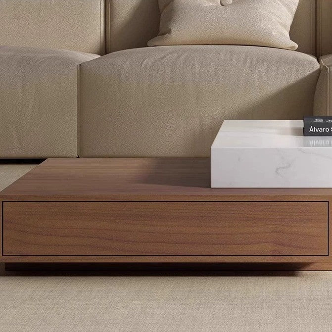 Modern Imported Coffee Table with Stone Veneer & Wood Drawers, Pula BT66