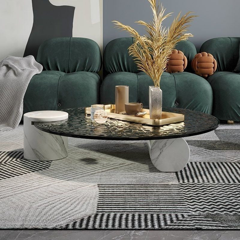 Pula BT51 Modern Wavy Glass Coffee Table with Elegant Marble Base