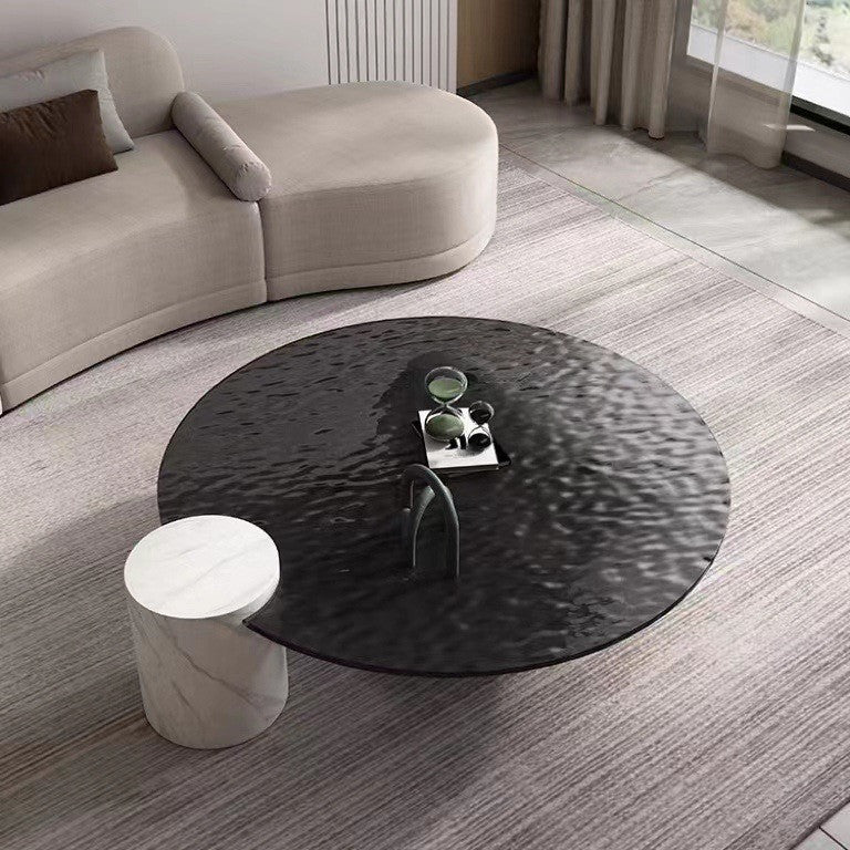 Pula BT51 Modern Wavy Glass Coffee Table with Elegant Marble Base