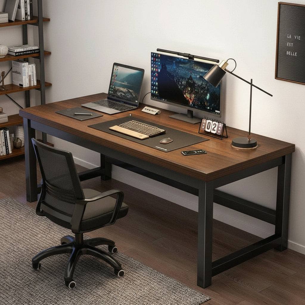 Volume Modern Office Desk with Durable Steel Frame and Wood Top