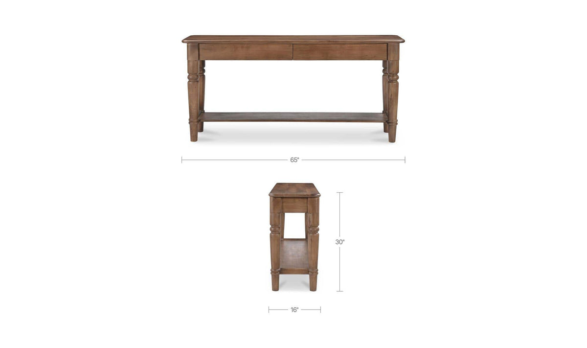 Rodez Console Table in Brown, dimensions diagram, 65" × 16"