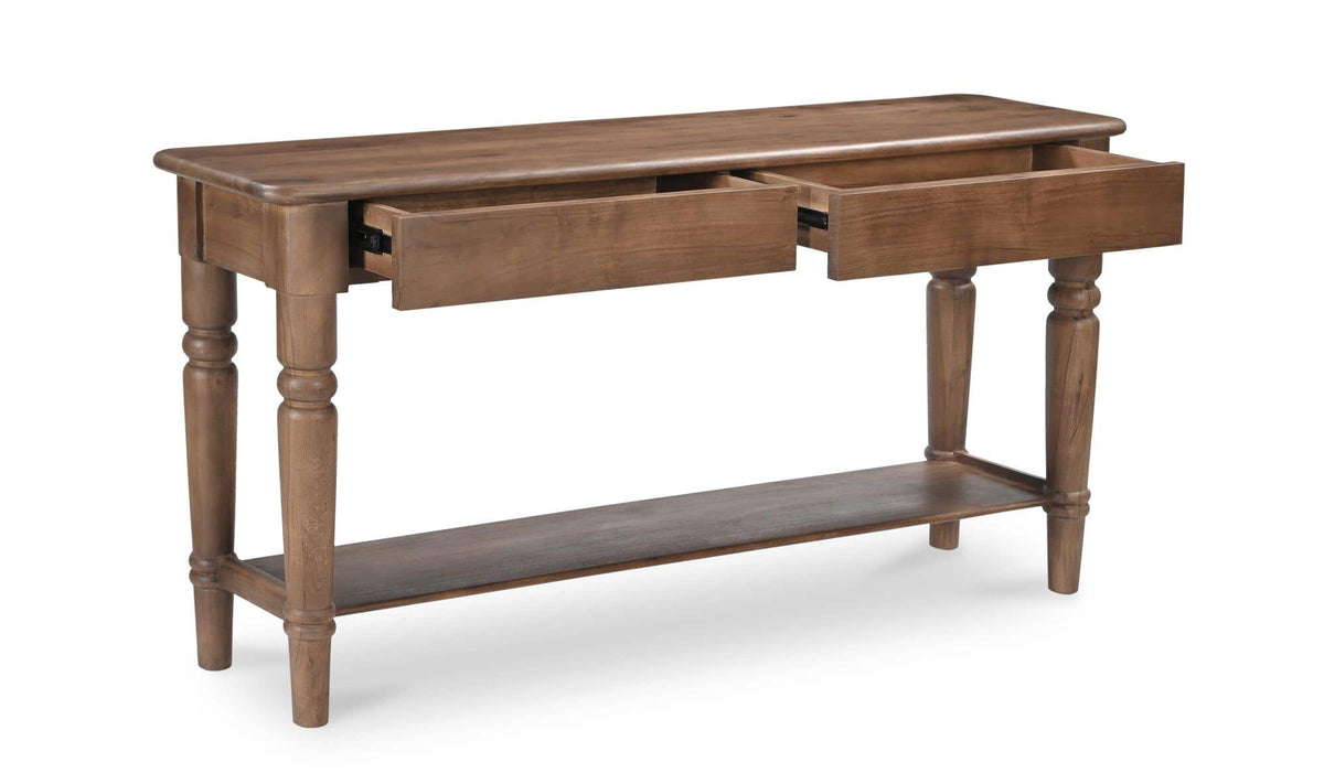 Rodez Console Table in Brown, acacia wood detail, view 2