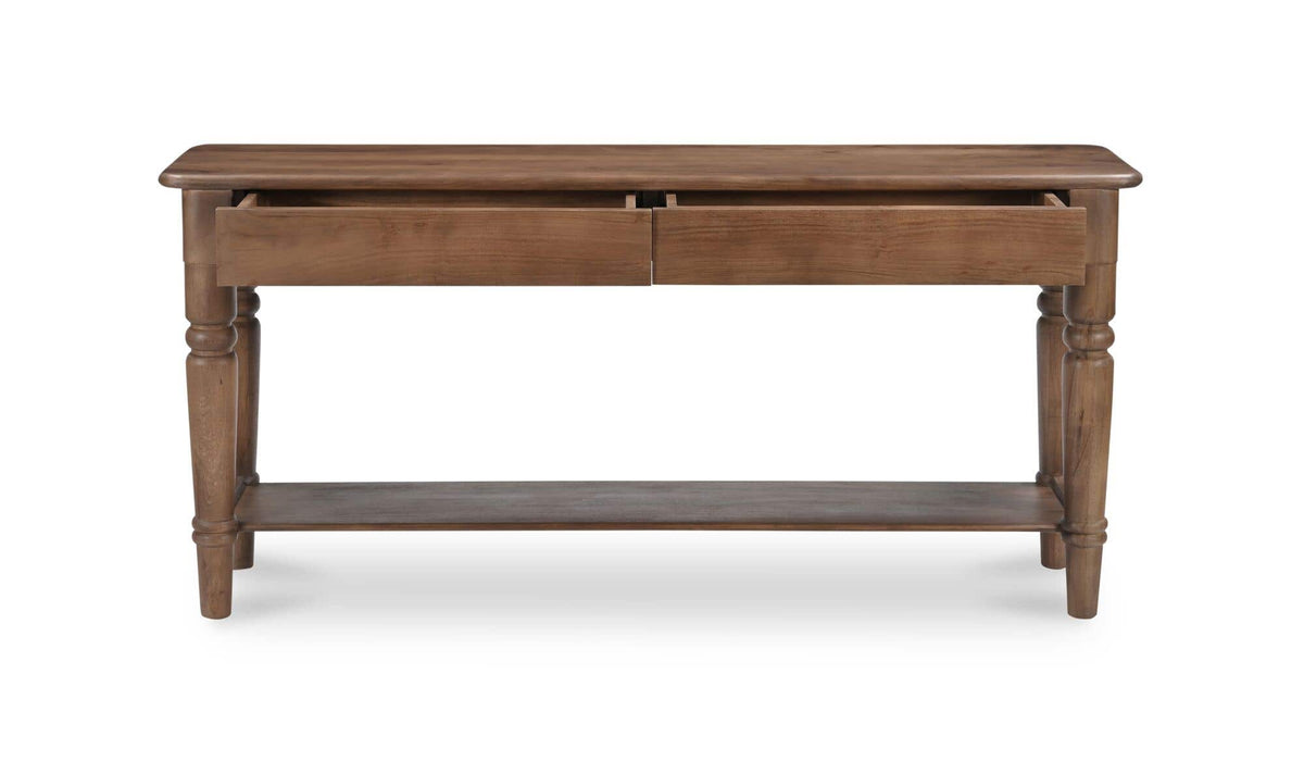 Rodez Console Table in Brown, acacia wood detail