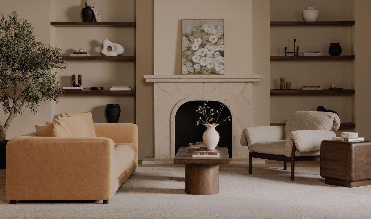 Hallstatt Coffee Table in Warm Brown — styled in a living room
