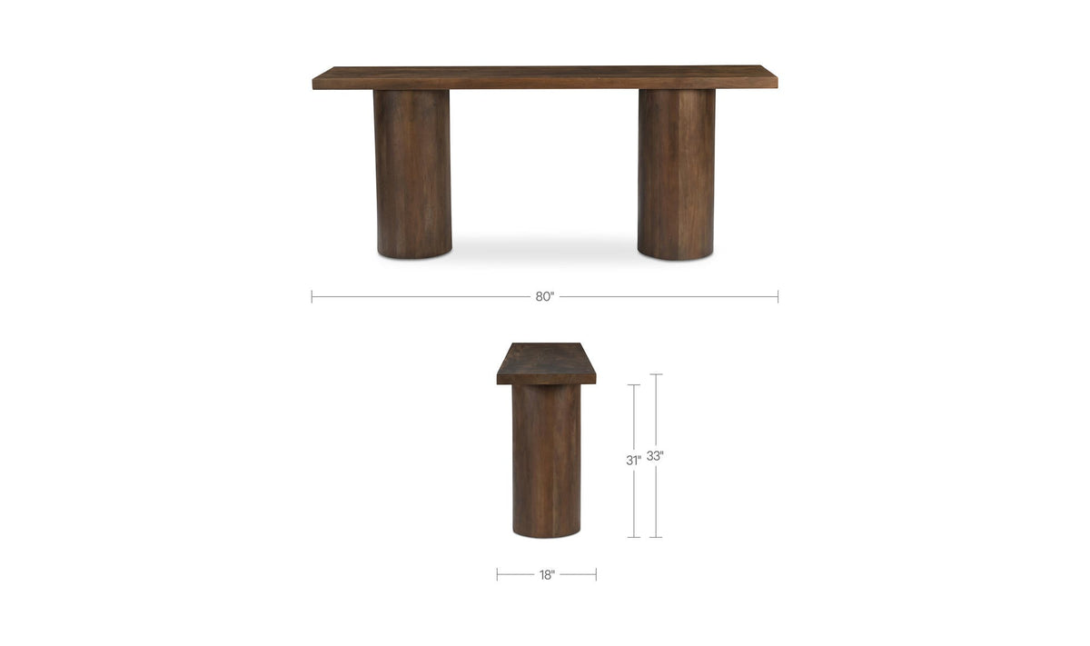 Hallstatt Console Table in Warm Brown, dimensions diagram, 80" × 18"