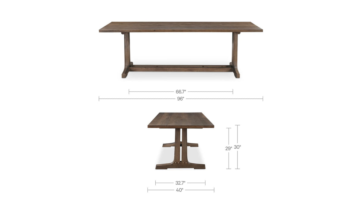 Stirling Dining Table in Dark Brown, dimensions diagram, 96" × 40"