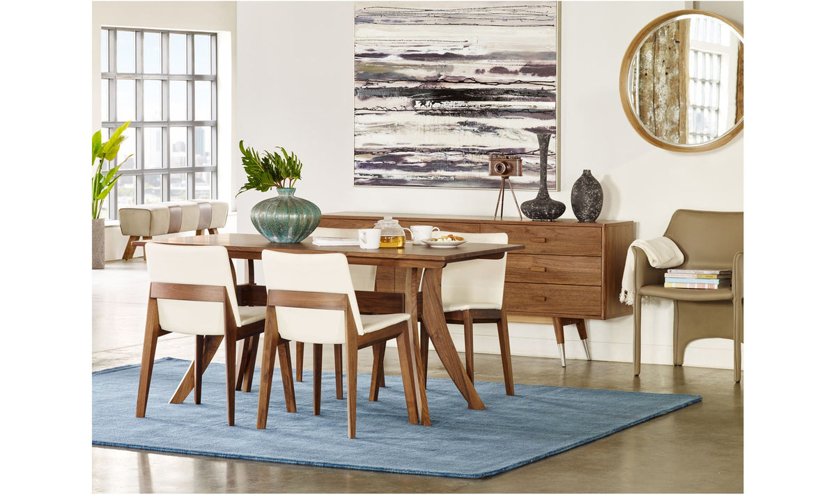 Fontaine Dining Table in Brown, styled in a living room