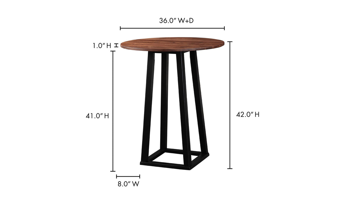 Thame Bar Table in Brown, dimensions diagram, 36" × 36"