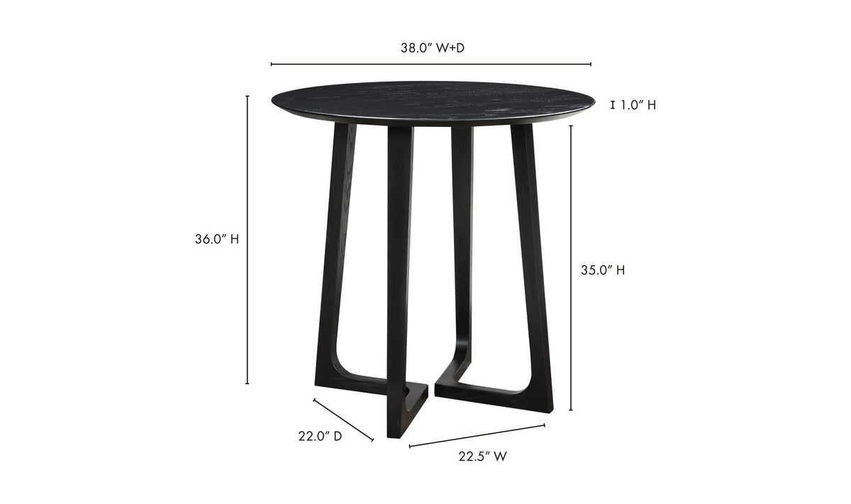 Gisborne Counter Table in Black, dimensions diagram, 38" × 38"