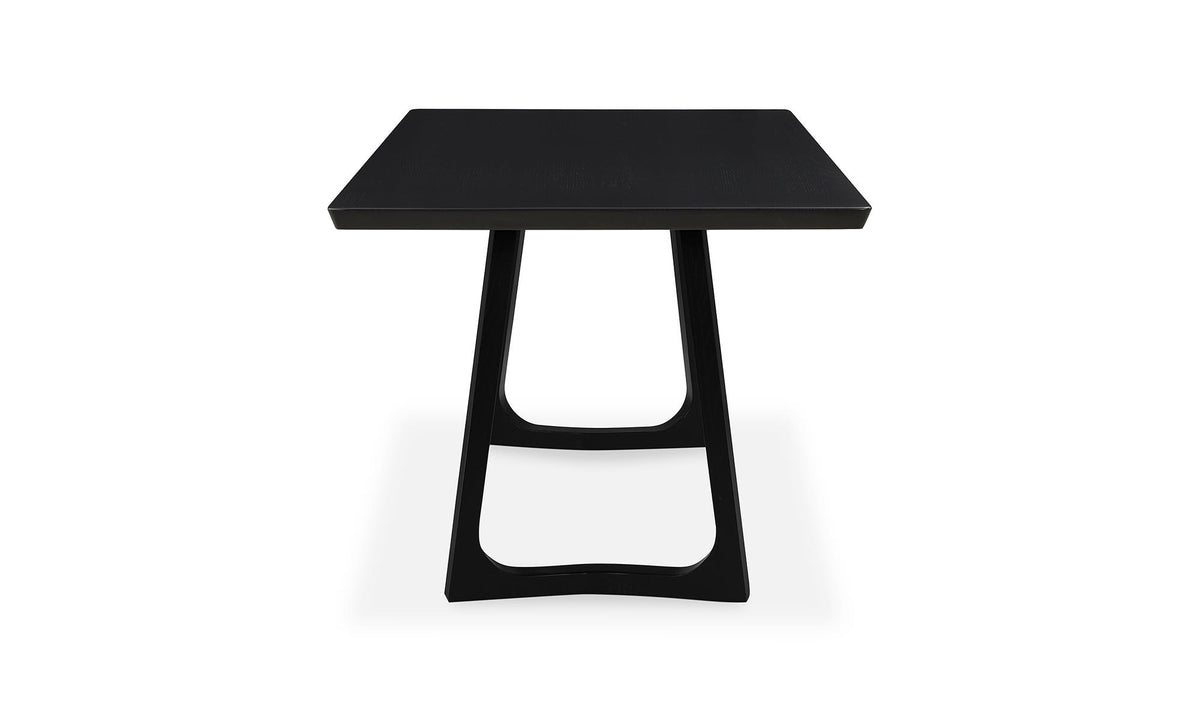 Stow Dining Table in Black Ash, solid white ash detail