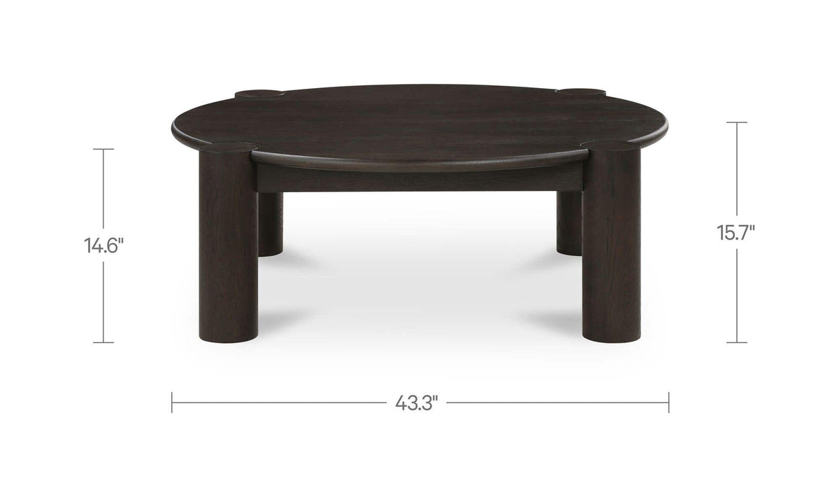 Jesolo Coffee Table in Brushed Dark Brown, dimensions diagram, 43¼" × 43¼"