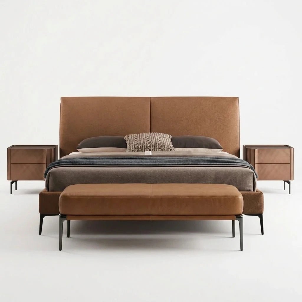 Berlin Caramel Leather Bed - Altera
