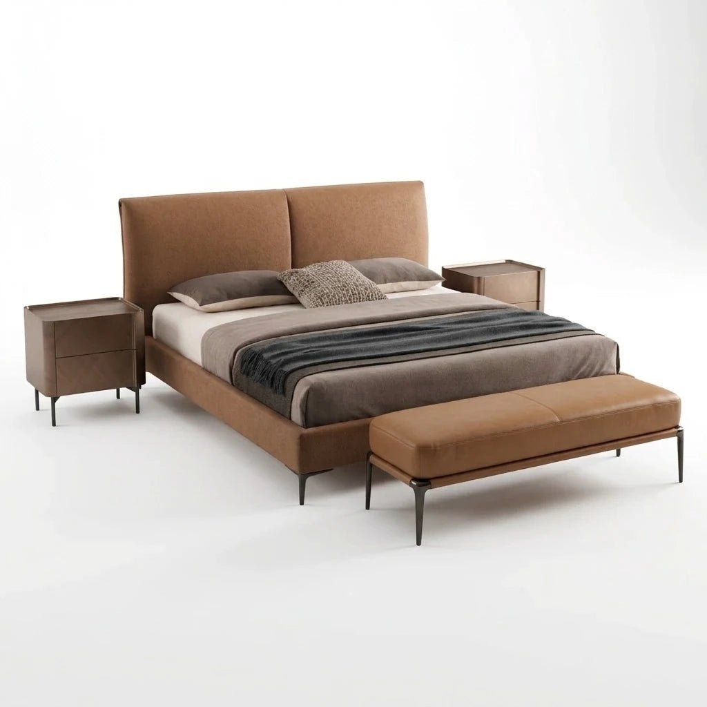 Berlin Caramel Leather Bed - Altera