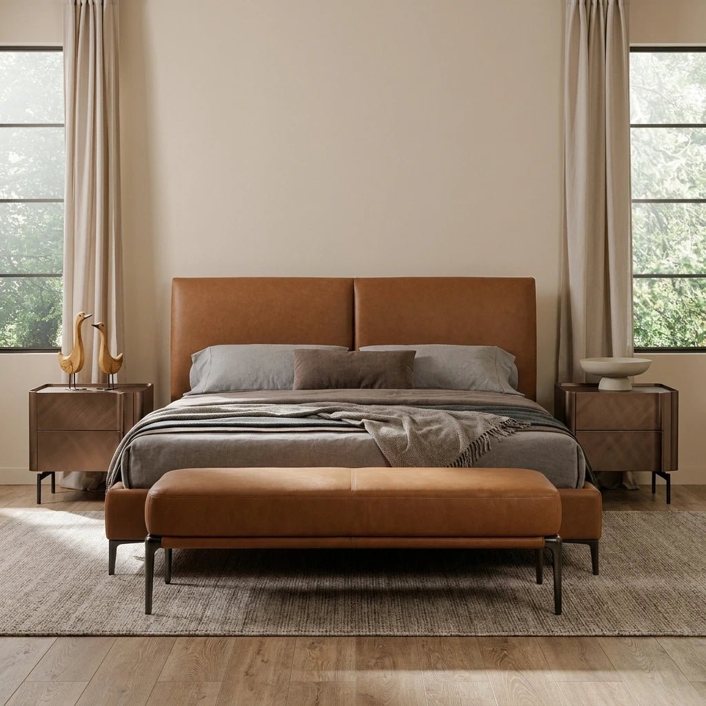 Berlin Caramel Leather Bed - Altera