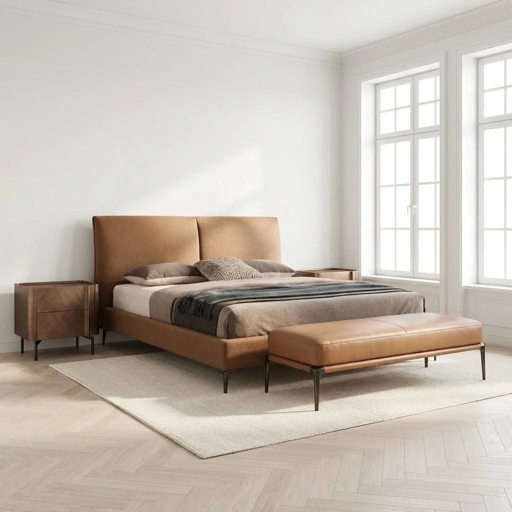 Berlin Caramel Leather Bed - Altera