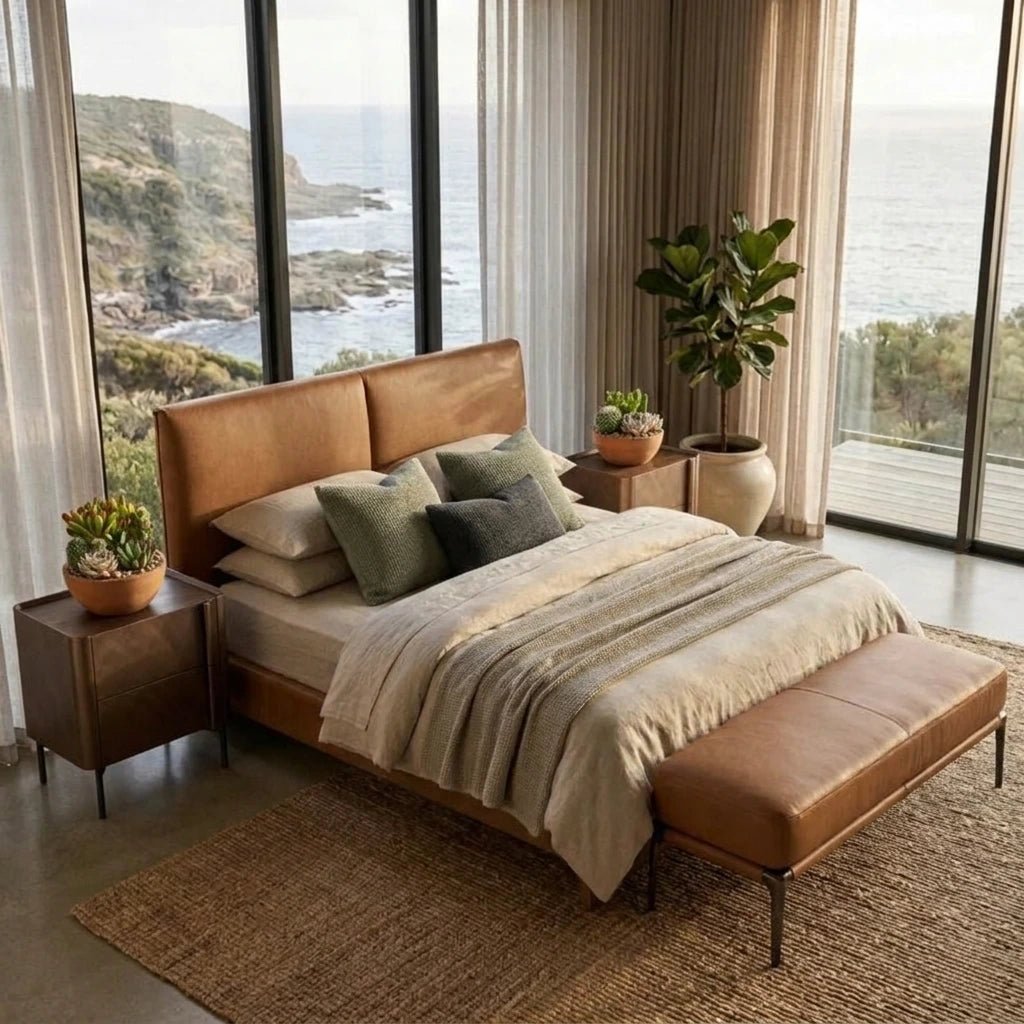 Berlin Caramel Leather Bed - Altera
