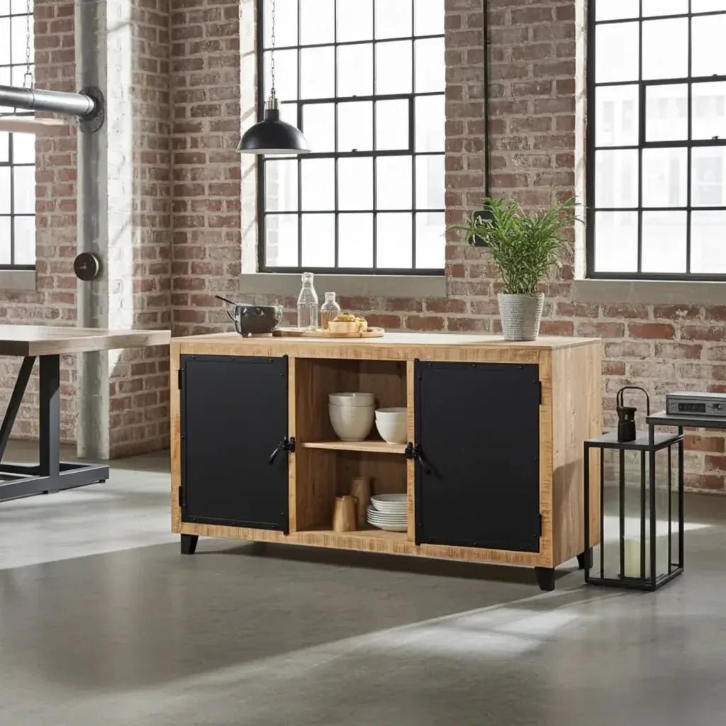 Bitola Mango Wood Sideboard with Black Steel Doors - Altera