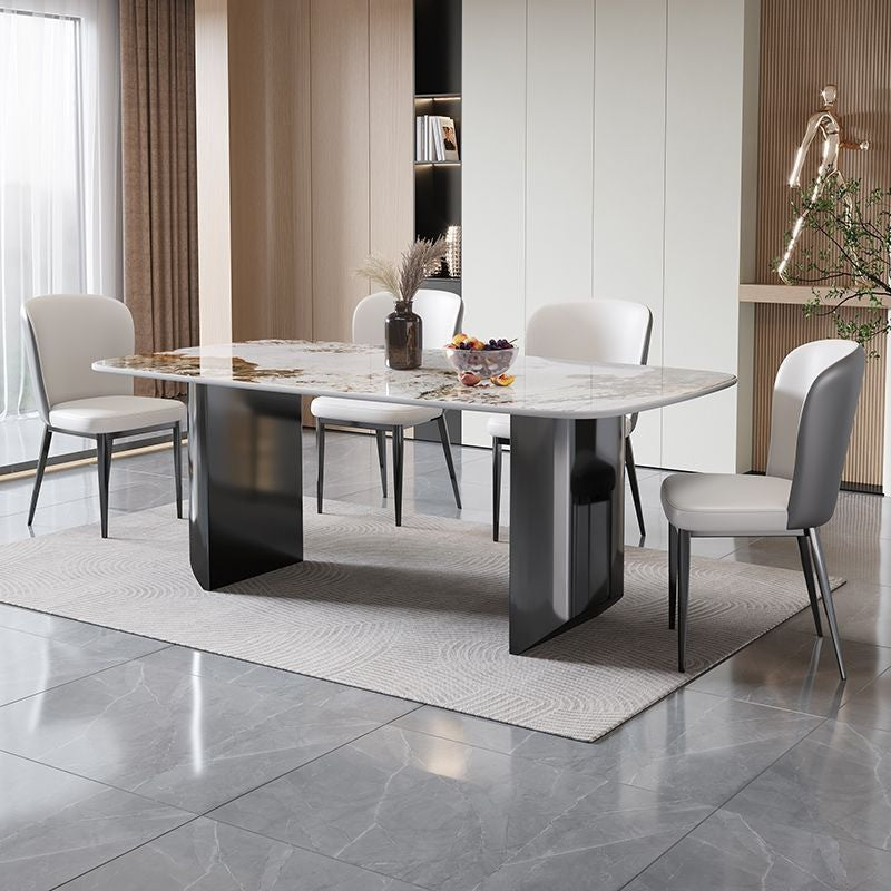 Luxury Sintered Diamond Stone 4-Seater Dining Table Set with Durable Iron Legs