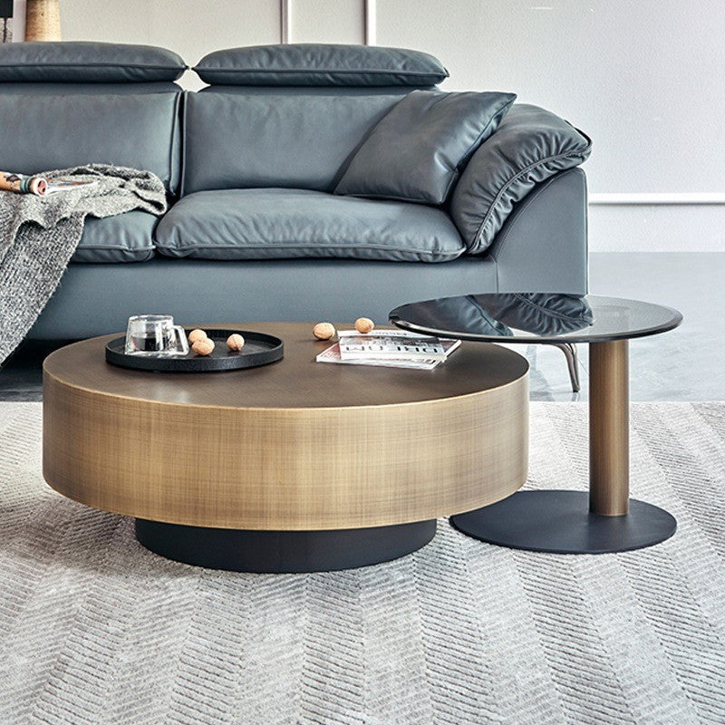Pula BT35 Modern Round Coffee Table Set, Tempered Glass Storage