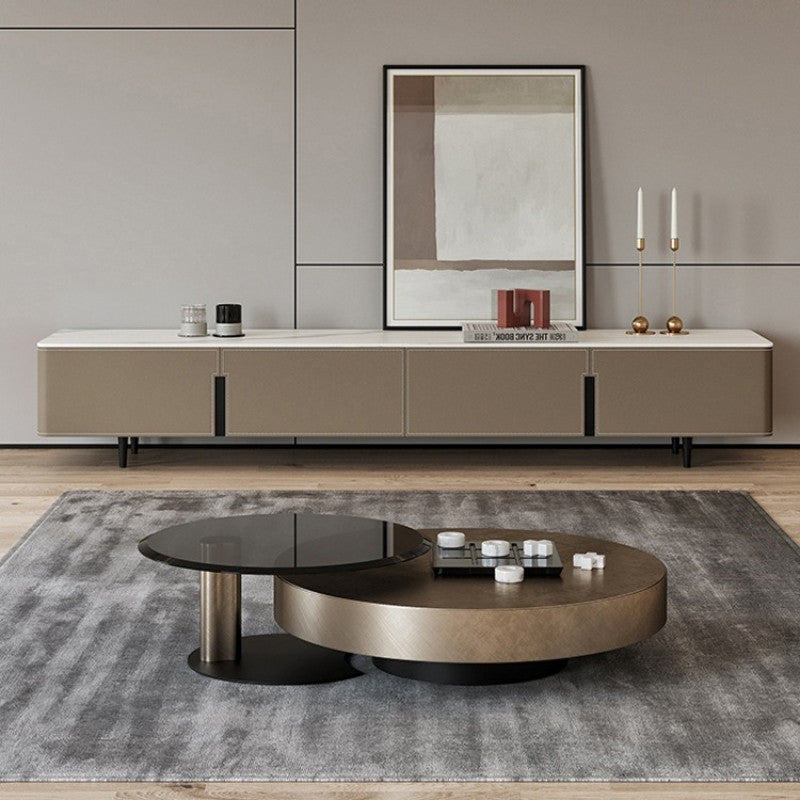 Pula BT35 Modern Round Coffee Table Set, Tempered Glass Storage
