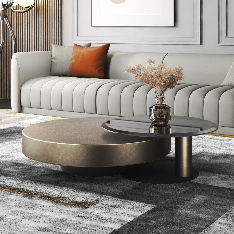 Pula BT35 Modern Round Coffee Table Set, Tempered Glass Storage