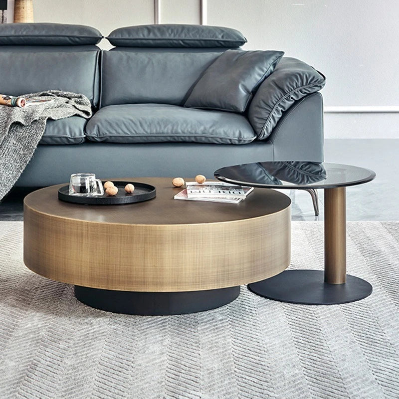 Pula BT35 Modern Round Coffee Table Set, Tempered Glass Storage