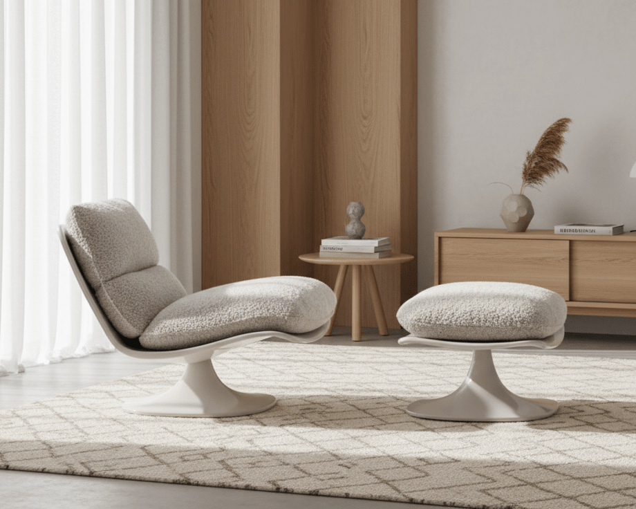 Bouclé Pedestal Chair and Ottoman - Altera