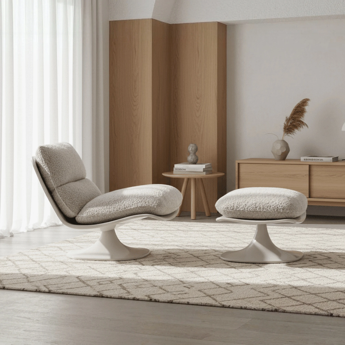 Bouclé Pedestal Chair and Ottoman - Altera