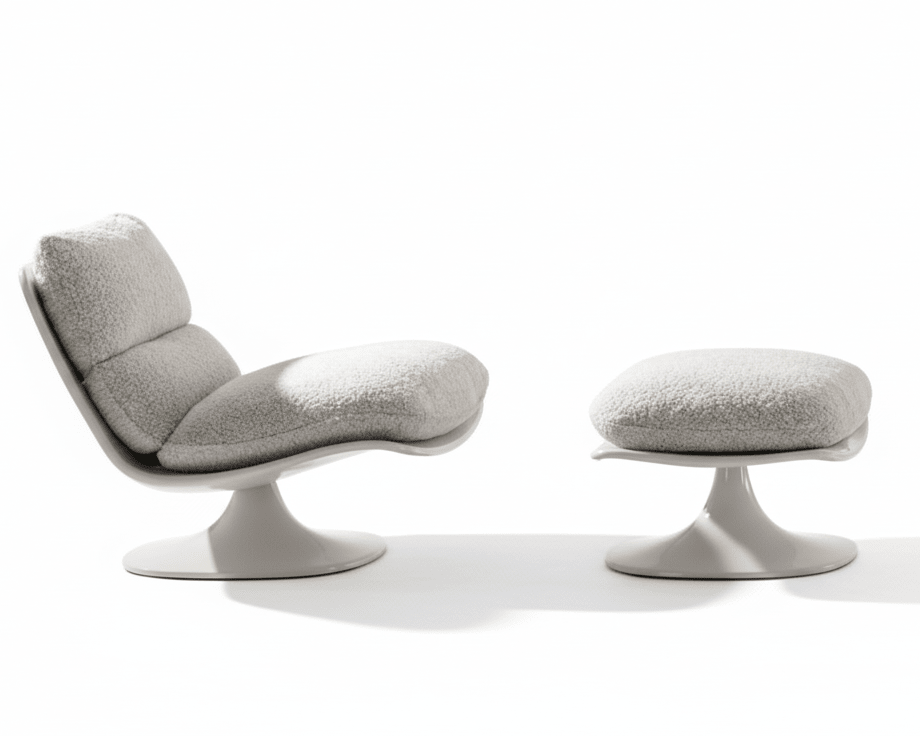 Bouclé Pedestal Chair and Ottoman - Altera