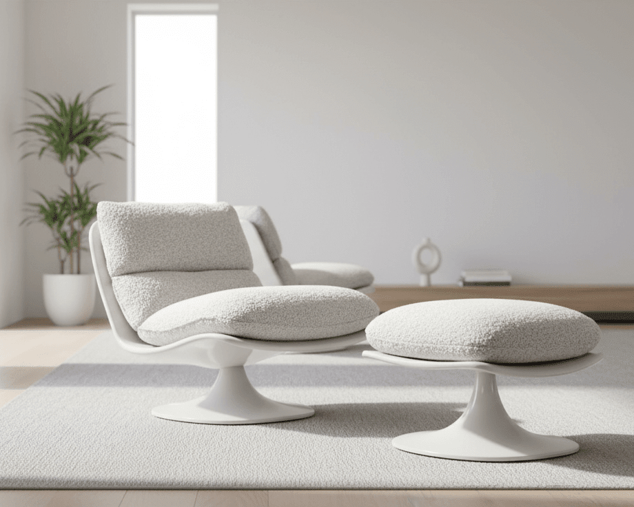 Bouclé Pedestal Chair and Ottoman - Altera
