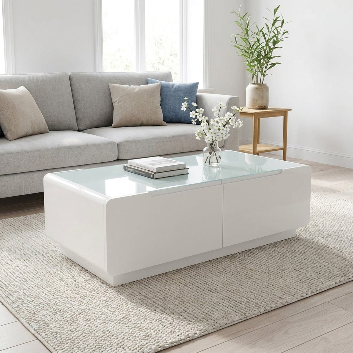 BT18 Rectangular Coffee Table with Glass Top & Storage - Altera